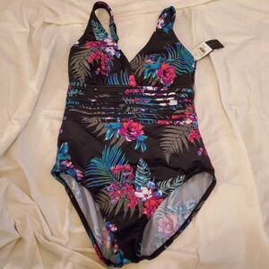 NWT Aqua Green Tropical Onepiece Swimsuit. Size Large.